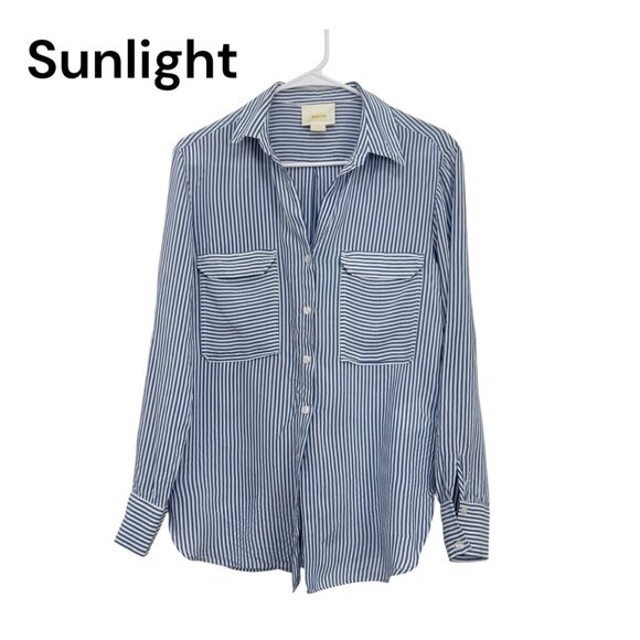 Maeve By Anthropologie Blue & White Striped Roll Tap-Long Sleeve Shirt SZ XSmall - Picture 1 of 12